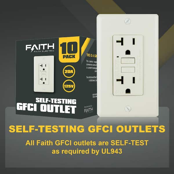 20 Amp 125-Volt GFCI Duplex Outlet Non-Tamper-Resistant GFI Receptacle with LED Indicator, Light Almond (10-Pack)