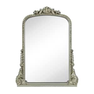 Cummons 22 in. W x 28 in. H Baroque Ornate Resin Arched Framed Wall Mounted Bathroom Vanity Mirror in Antiqued Silver