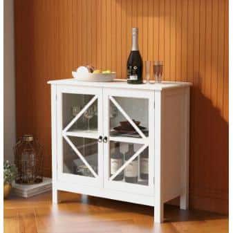 White China Cabinet with Double Glass Doors
