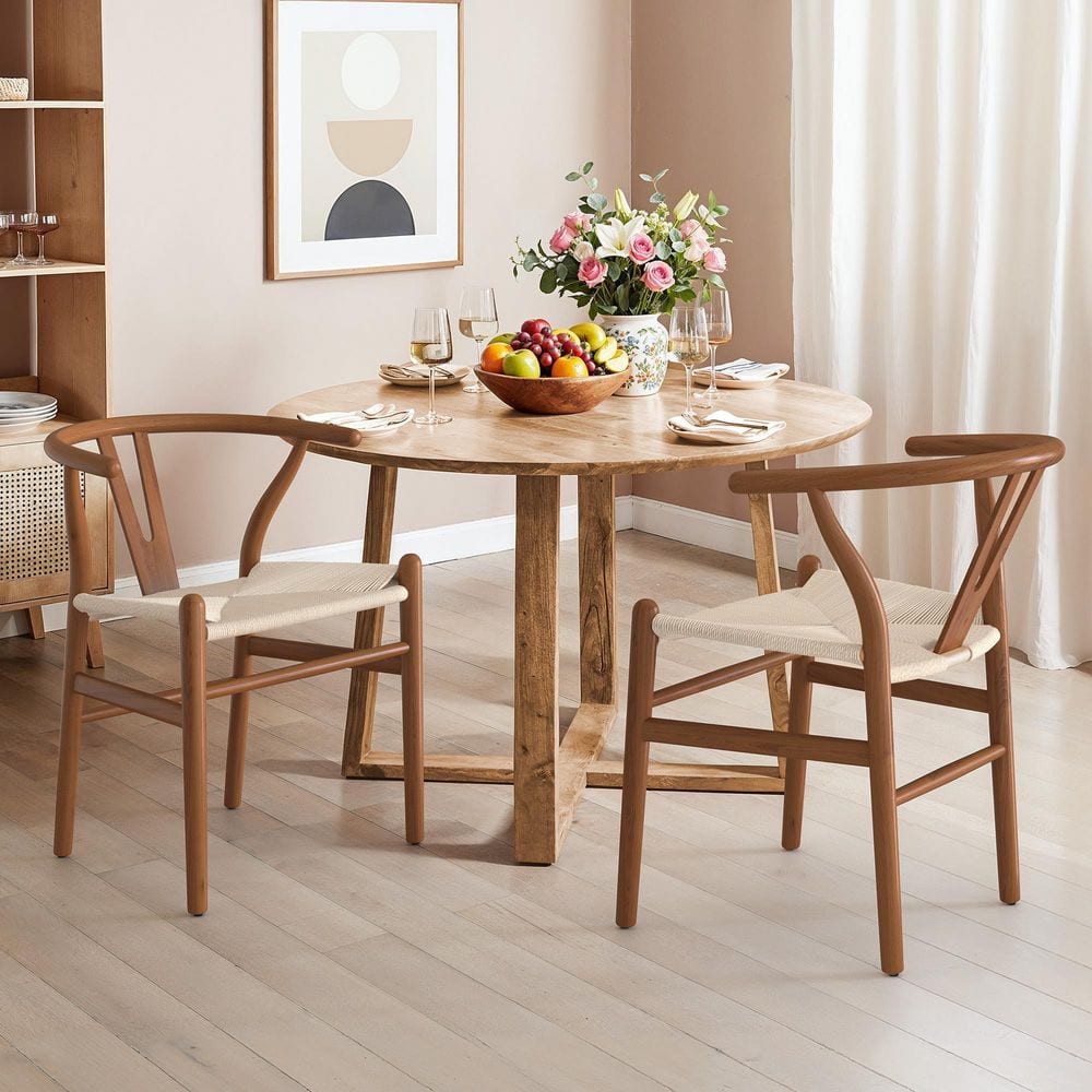 OrangeOne Wagner Brown Solid wood Wishbone Dining Chairs with