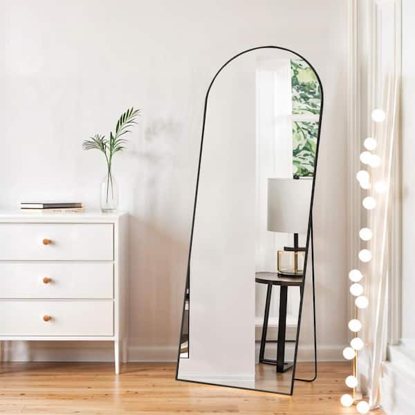 WONDER COMFORT 21 in. W x 64 in. H Aluminum Alloy Frame Arched Full Length Black Mirror with Shatter-Proof Glass