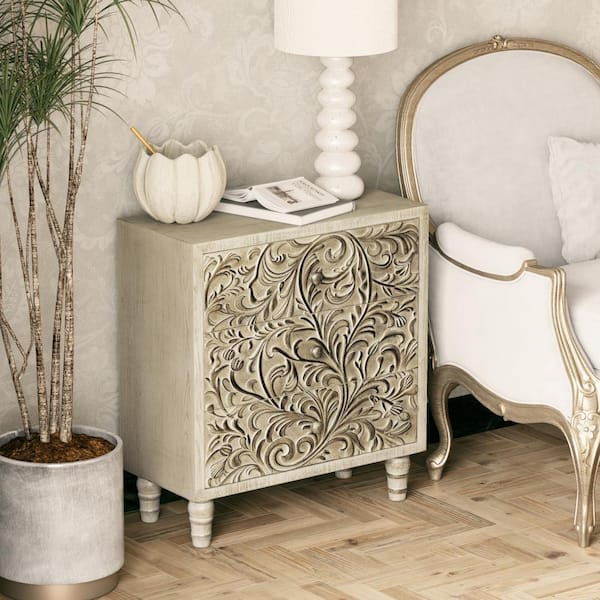 FUIN Farmhouse White 3-Drawers 25 in. Wide Dresser with Embossed