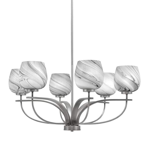 Unbranded Olympia 6 Light, Uplight, Chandelier, Graphite Finish, 6 in. Onyx Swirl Glass