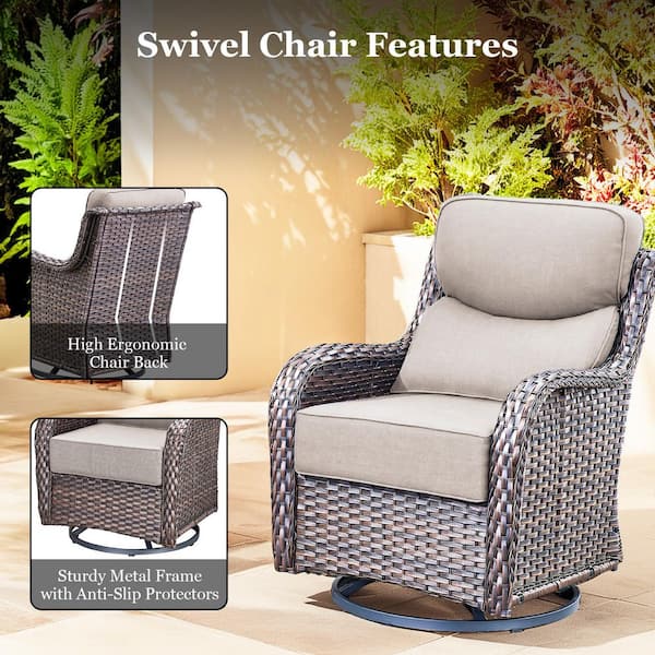 Bellefurn NovaSwivel Brown 7-Piece Wicker Patio Conversation