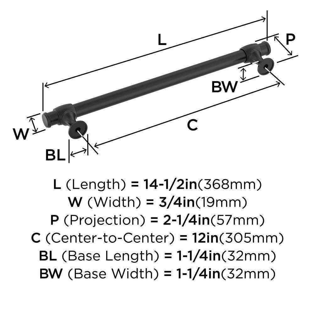 Matte Black 14.5" Modern Appliance Pull with Mounting Hardware