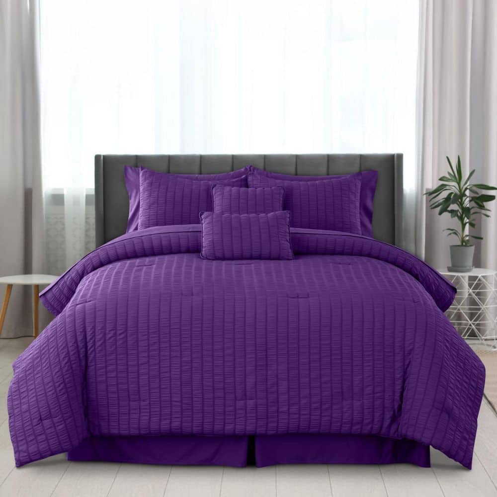 LDC LUX DECOR COLLECTION 8-Piece Purple Solid Color Microfiber