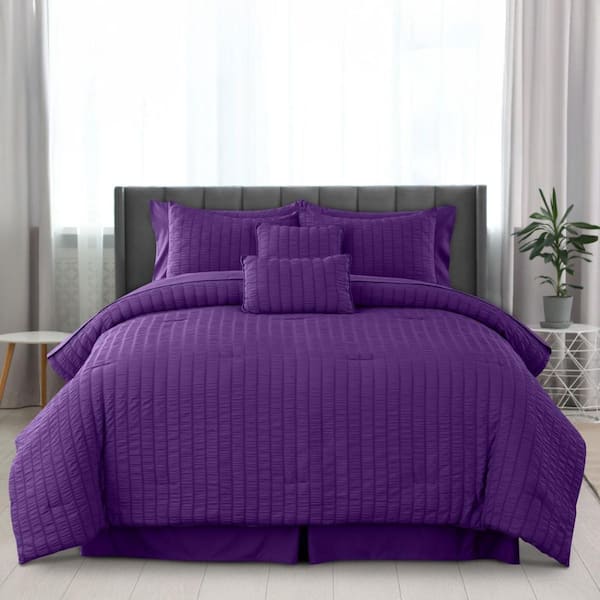 LDC LUX DECOR COLLECTION 8-Piece Purple Solid Color Microfiber Twin Bed in a Bag