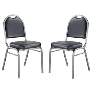 9200-Series Midnight Blue Seat/Silver Vein Frame Premium Vinyl Upholstered Stack Chair (Pack of 2)
