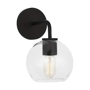 Orley 6.25 in. 1-Light Midnight Black Modern Industrial Wall Bathroom Vanity Light with Clear Glass Shade
