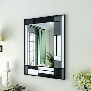 24 in. W x 32 in. H Rectangle Black Aluminum Frame Tempered Glass Wall-mounted Mirror Modern Color Matching Mirror