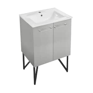 Annecy 24 in. W x 18.32 in. D x 35.32 in. H Bathroom Vanity Side Cabinet in Brushed Grey with White Ceramic Top