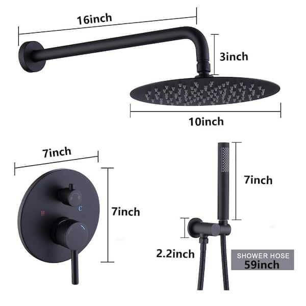 2-Handle 2-Spray Rain Shower Faucet and Hand Shower Combo Kit with Round Shower Head in Matte Black (Valve Included)