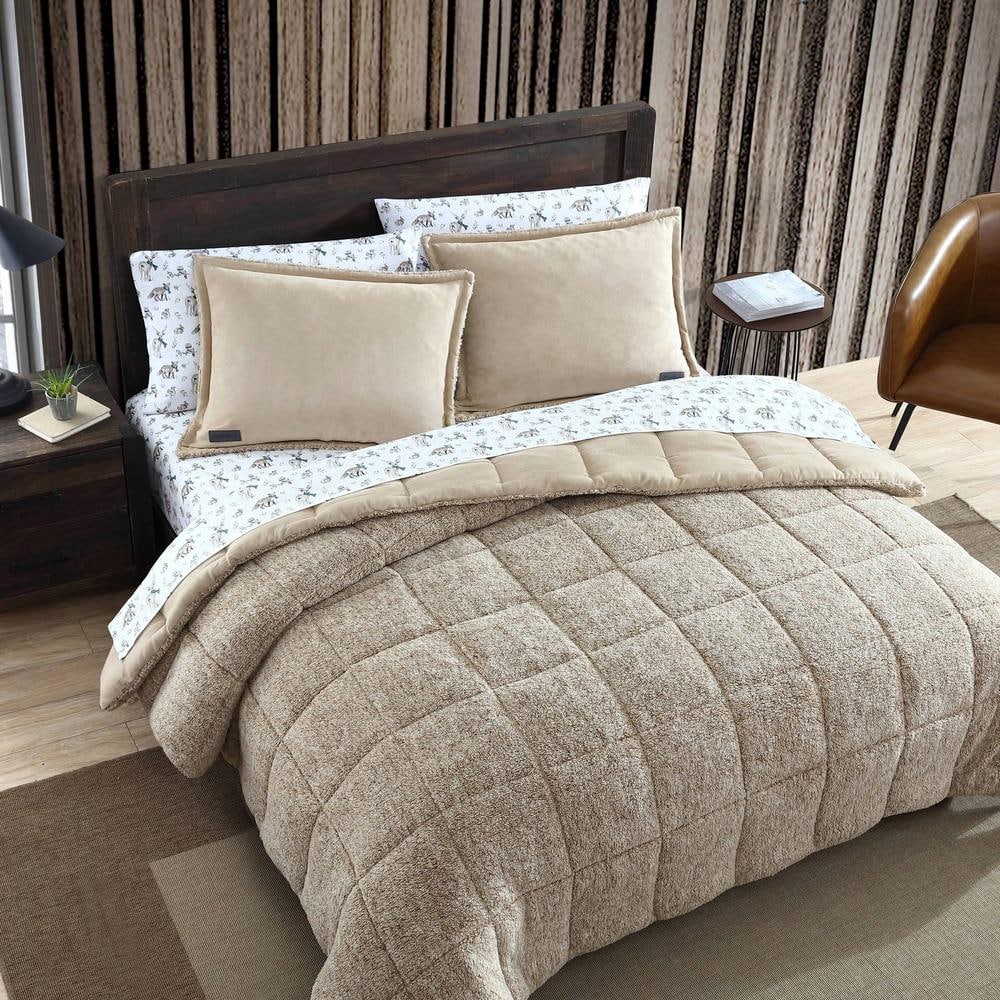 Full Reversible Brown Microfiber Comforter and Sham Set
