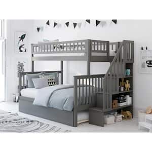 Woodland Staircase Bunk Bed Twin over Full with Twin Size Urban Trundle Bed in Grey