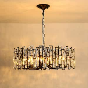 Modern/Contemporary 8-Light Matte Black Crystal Drum Chandelier for Kitchen and Living Room, Reception
