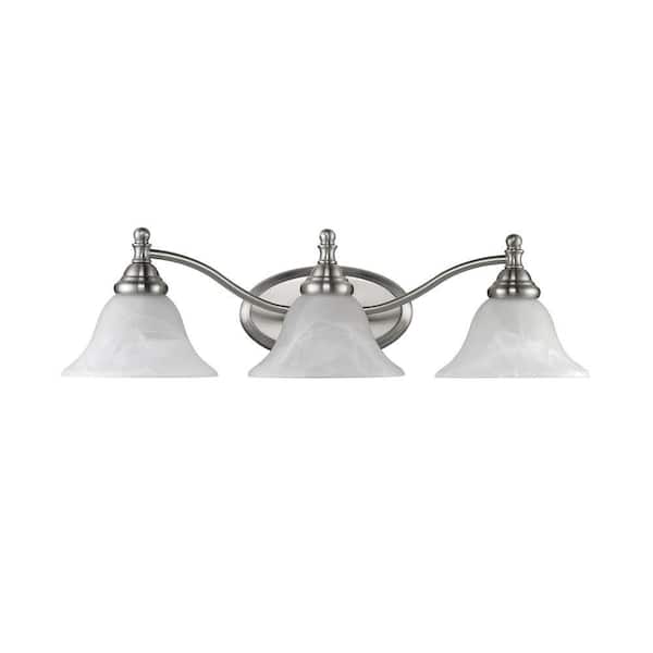 Chloe Lighting Zoey Transitional 3-Light White Wall Bath Vanity Fixture with Brushed Nickel Alabaster Glass Shade