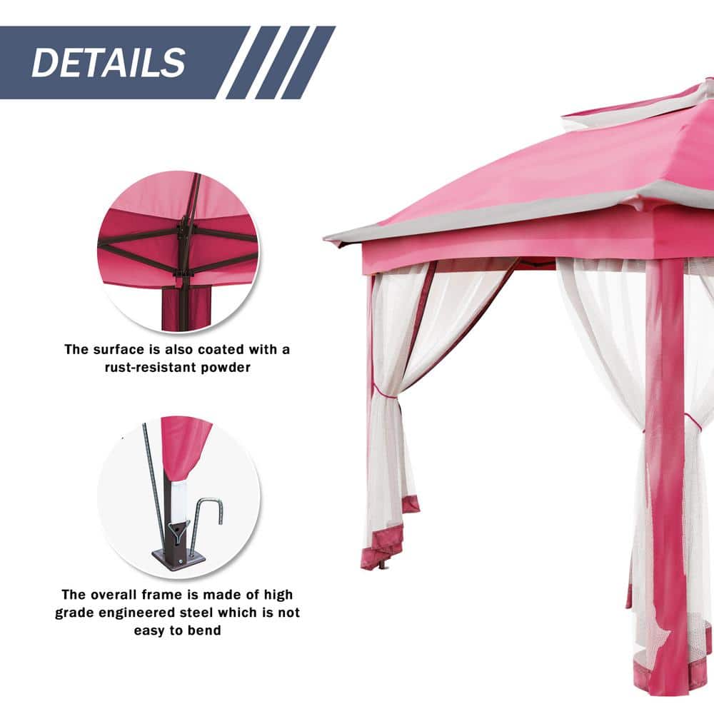 11 ft. Pink Steel Pop-Up Gazebo with Mosquito Netting