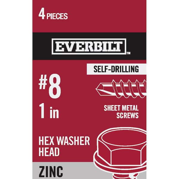 Everbilt #8 x 1 in. Hex Head Zinc Plated Sheet Metal Screw (4-Pack)