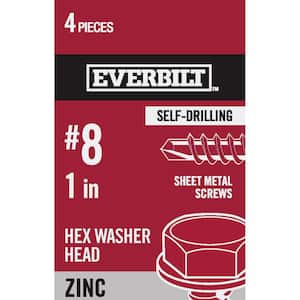 #8 x 1 in. Zinc Plated Hex Head Sheet Metal Screw (4-Pack)