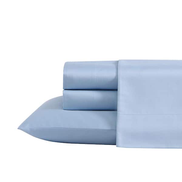 Laura Ashley LA Solid 4-Piece Blue Cotton Blend Queen Sheet Set