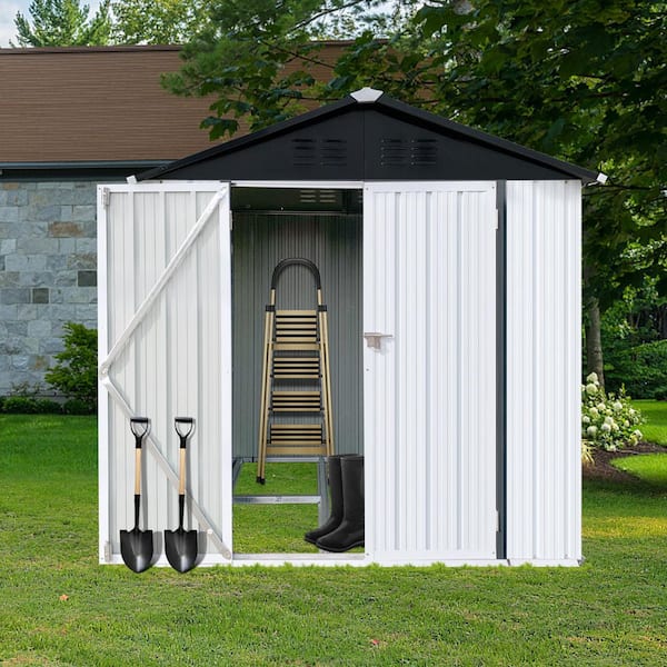 Outdoor Metal storage sheds 4FTx6FT Apex roof White+Black (22.59 sq ft)