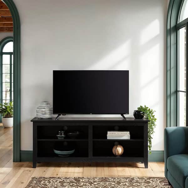 Walker Edison Furniture Company 58 in. Columbus Black MDF TV Stand with Adjustable Shelves (Max TV Size 65 in.)