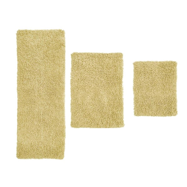 HOME WEAVERS INC Fantasia Bath Rug 100% Cotton Bath Rugs Set, 3-Pcs Set with Runner, Yellow