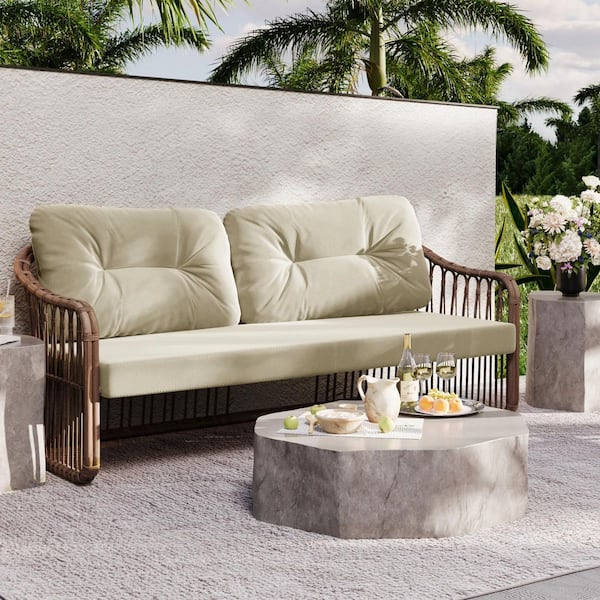 48 in. x 24 in. Beige Waterproof and UV-Resistant Olefin Outdoor Loveseat Cushion Set