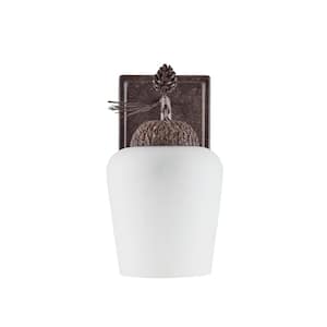 Spruce Lodge 1-Light Handmade Pinecone Wall Sconce with Frosted Glass Shade