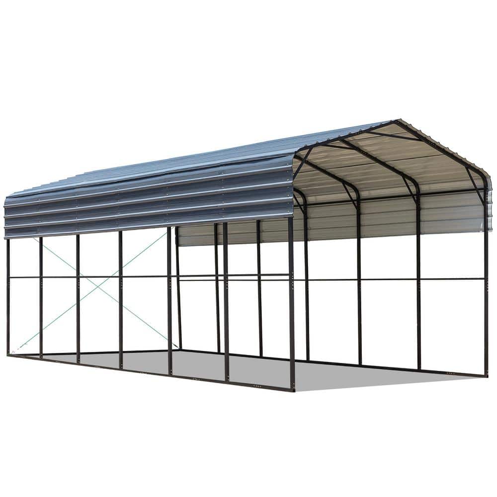 14 ft. W x 30 ft. D x 12.8 ft. H Gray Roof Metal Carport, Car Canopy and Sh