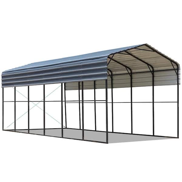 Unbranded 14 ft. W x 30 ft. D x 12.8 ft. H Gray Roof Metal Carport, Car Canopy and Shelter