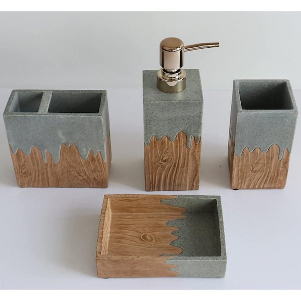 Dyiom Bathroom Accessories Set 4-Pieces Resin Gift Set Apartment Necessities Wooden Square B0B7B99FZR - The Home Depot