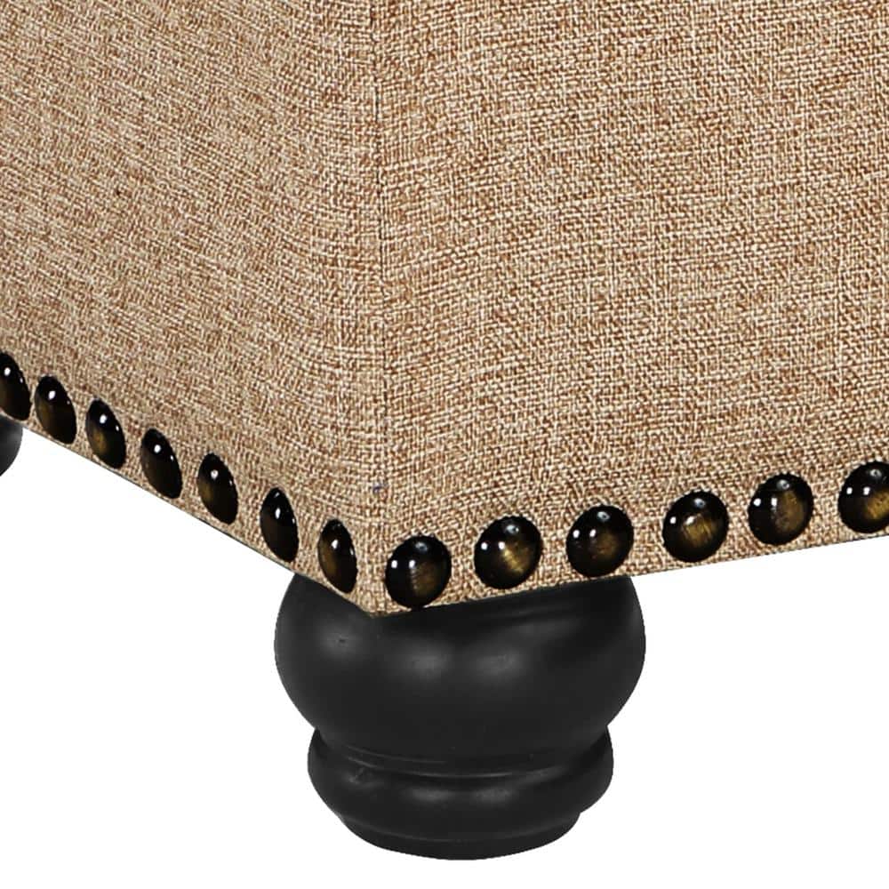 Tan Tufted Storage Ottoman with Nailhead Trim