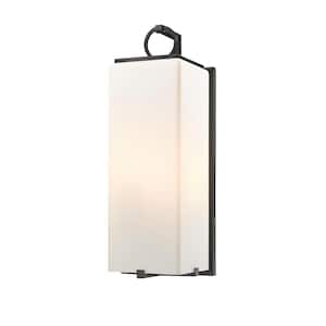 Sana 8 in. 3-Light Outdoor Coach Wall Sconce Black with White Opal Glass Shade