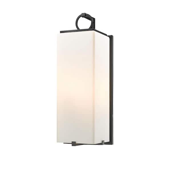 Unbranded Sana 8 in. 3-Light Outdoor Coach Wall Sconce Black with White Opal Glass Shade