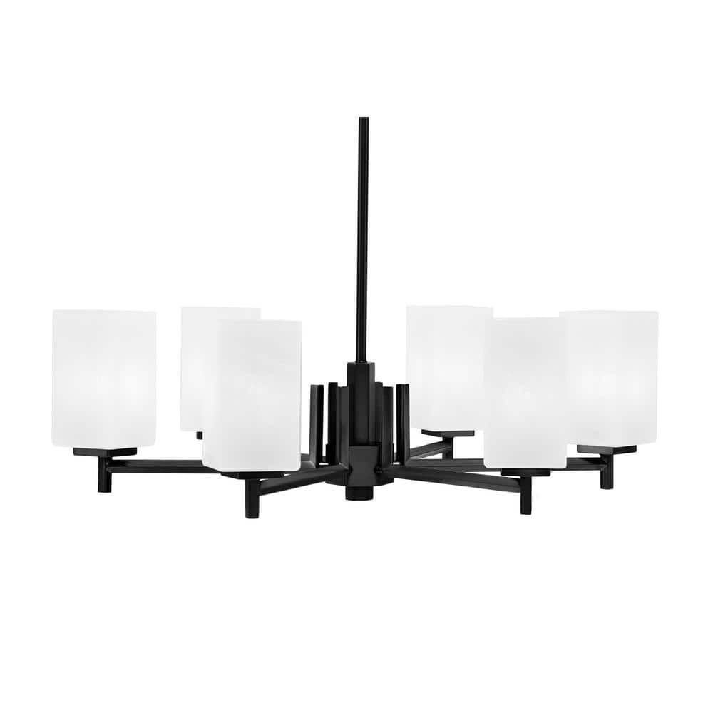 Bridgewater 24.5 in. 6-Light Matte Black Chandelier with 3.5 in. Quare Whit