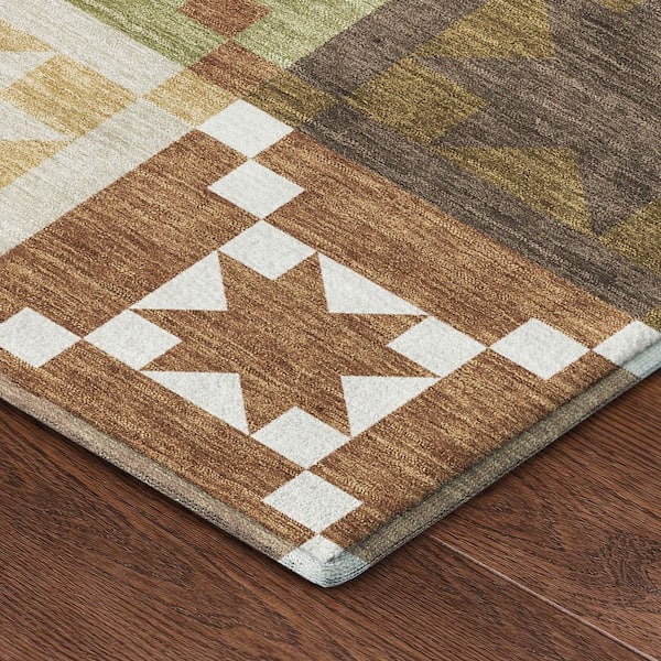 Mayfield Premium Machine Washable Abstract AMF2538 Brown 3 ft. x 4 ft. Area Rug