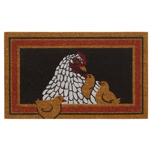 Natural Collection Coir Mat 18 in. x 30 in. Rectangle in Hen and Chicken