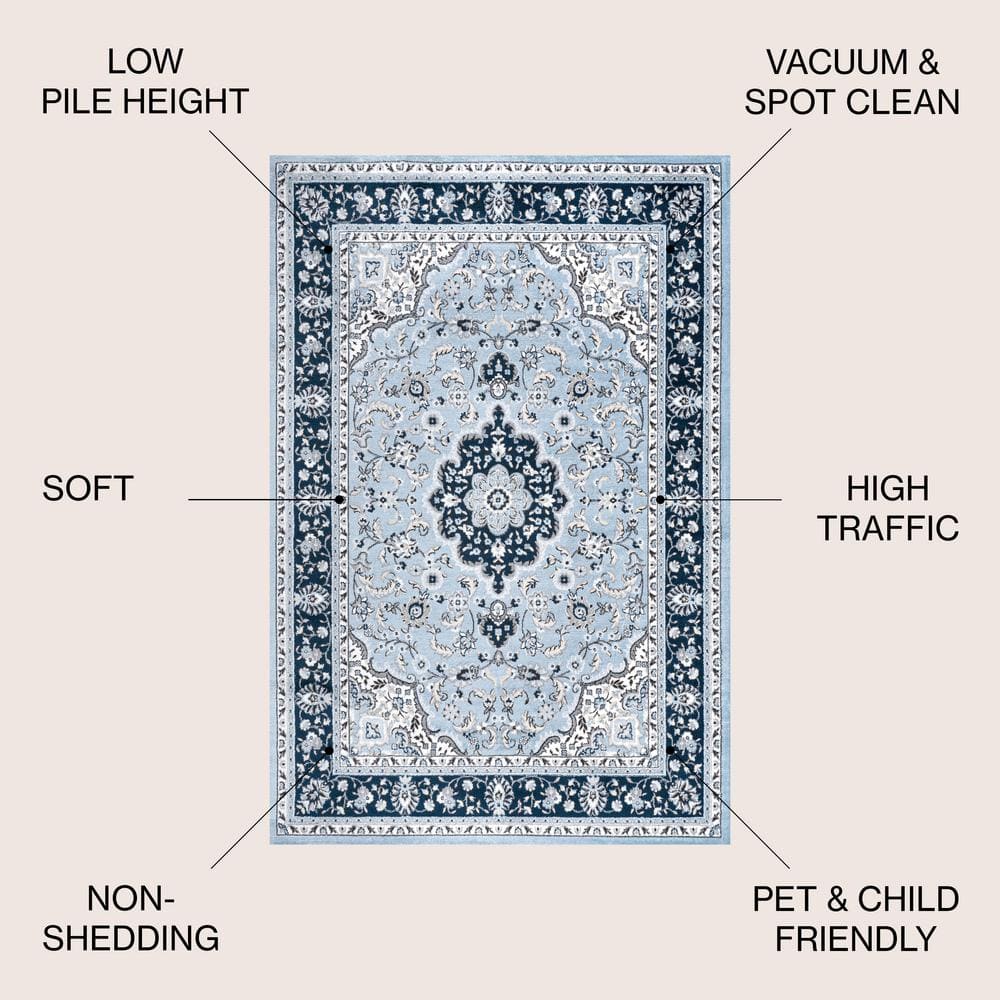 Reversible Blue/Navy Synthetic Rectangular Area Rug