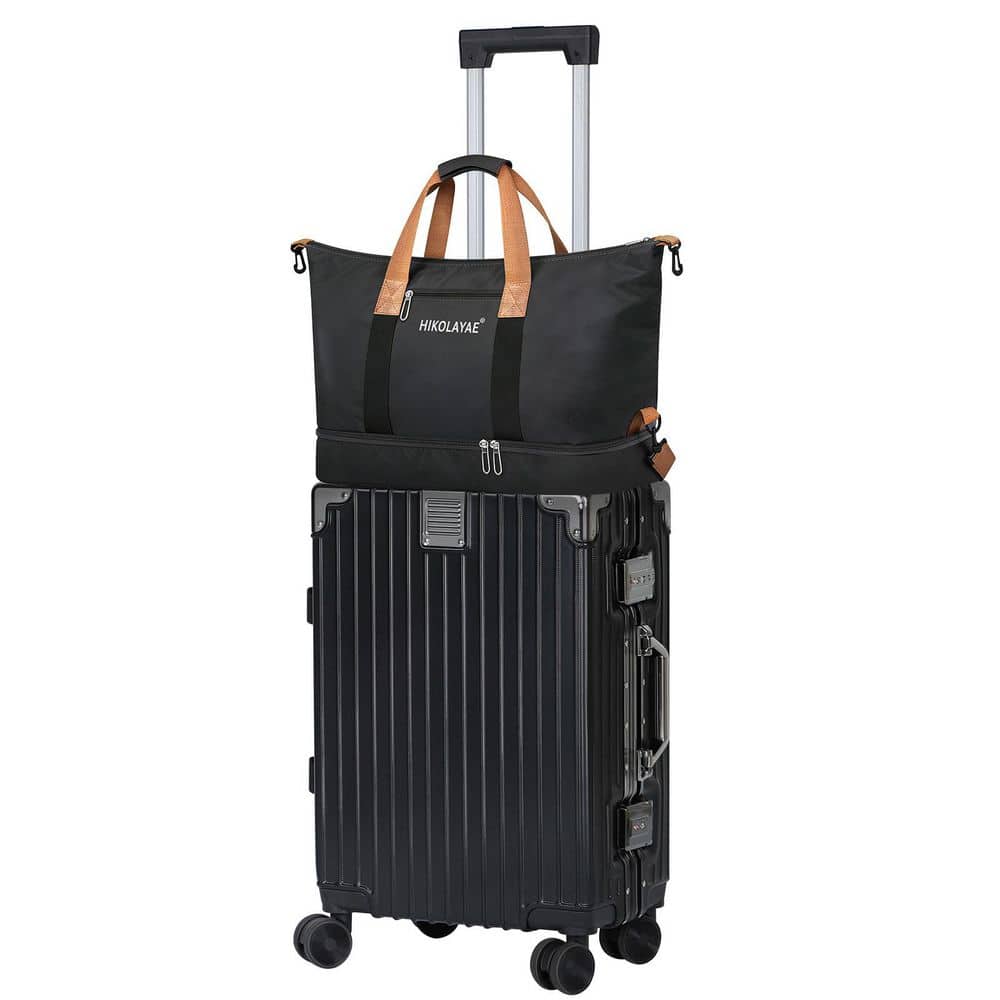 HIKOLAYAE 2 Piece Black bag ABS + Aluminum Frame Hardside Spinner