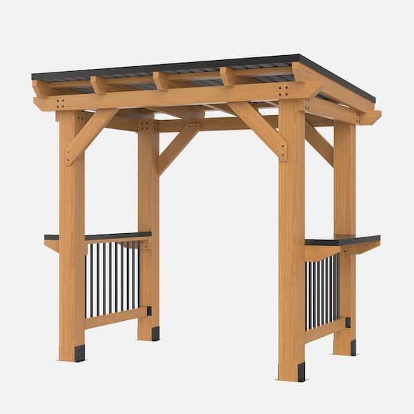 8 ft. W x 5 ft. D Cedar Wood Grill Gazebo Outdoor with Steel Roof