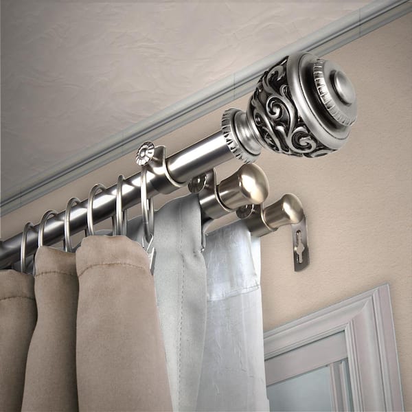 EMOH 13/16" Dia Adjustable 28" to 48" Triple Curtain Rod in Satin Nickel with Diana Finials