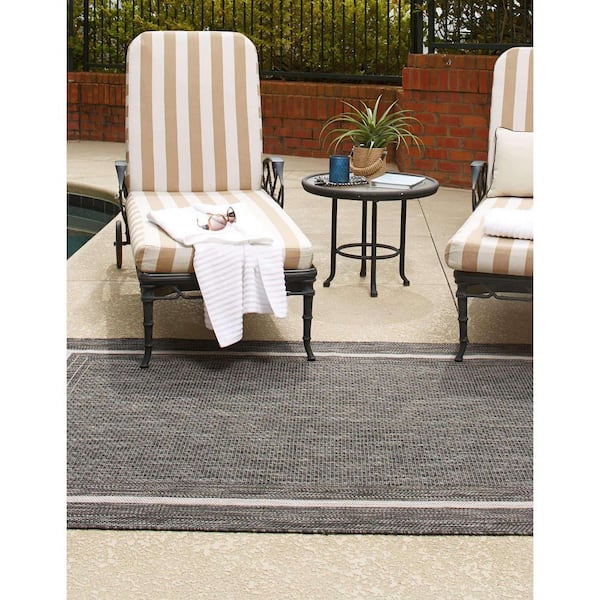 6 x 9 Silver Pebble Aloha Washable Bordered Indoor Outdoor Area Rug