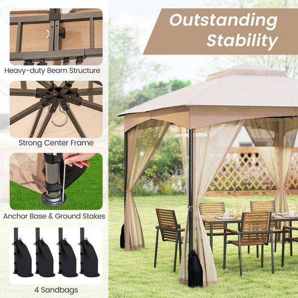 FORCLOVER 10 ft. x 12 ft. Patio Gazebo with Netting Walls with 4