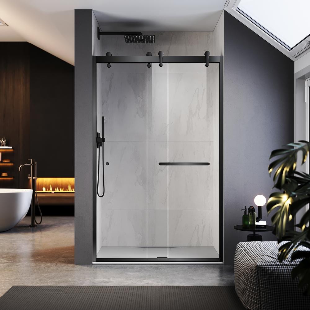 UKD08 48 in. W x 76 in. H Double Sliding Semi-Frameless Shower Door in Matte Black, EnduroShield 5/16 in. Clear Glass price history on PriceWatchPro