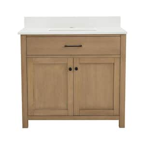 Jacklyn 37 in. W x 22 in. D x 33.75 in. H Single Freestanding Bathroom Vanity in White Oak with Quartz Countertop