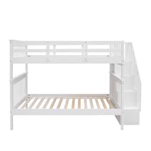 White Stairway Full Over Full Bunk Bed with Storage and Guard Rail