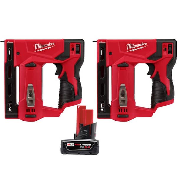 Milwaukee M12 12V Lithium-Ion Cordless 3/8 in. Crown Stapler with M12 3/8 in. Crown Stapler and 6.0 Ah XC Battery Pack