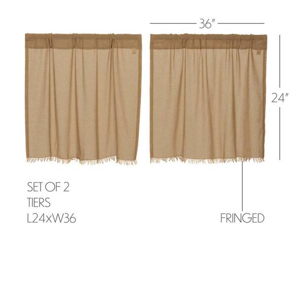 tobacco cloth prairie curtains Fringed Swag Set Farmhouse or Vintage Tobacco Cloth Khaki Prairie Gathered