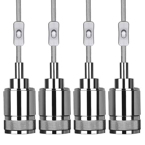 Feit Electric 60-Watt 1-Light Socket Chrome Industrial Pendant Light Plug In & Hardwire Fixture (no bulb or shade included) 4 Pack
